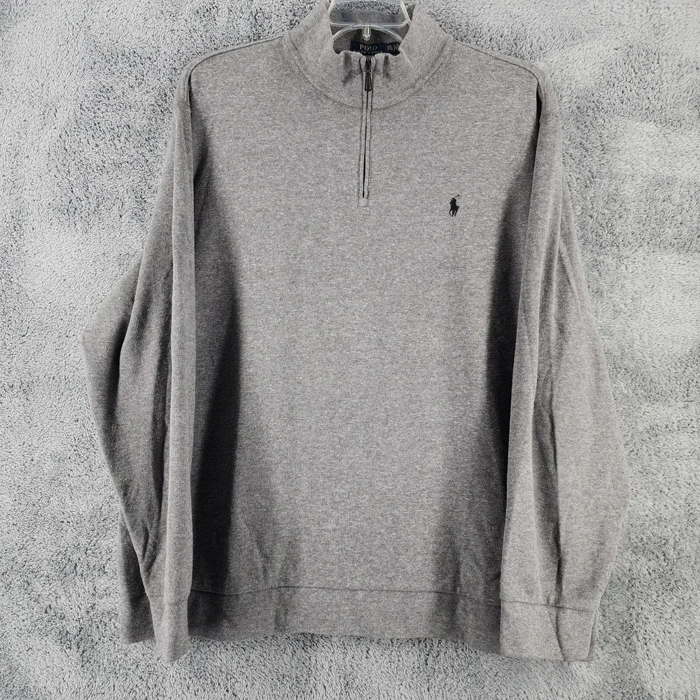 Polo Ralph Lauren Sweatshirt‎ Mens XXL Gray Pullover 1/4 Zip Mock Neck Pony